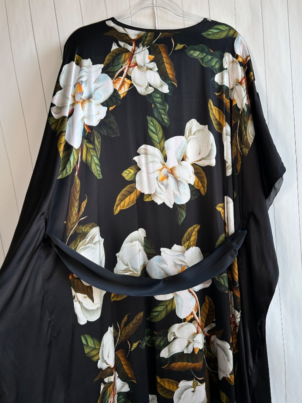Nicoblu plus size 1X 2X 3X 4X Camellia belted kaftan maxi dress black 100% silk - Picture 10 of 14